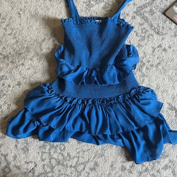 Ice Blue Striped Ruffle Dress - Picture 2 of 3